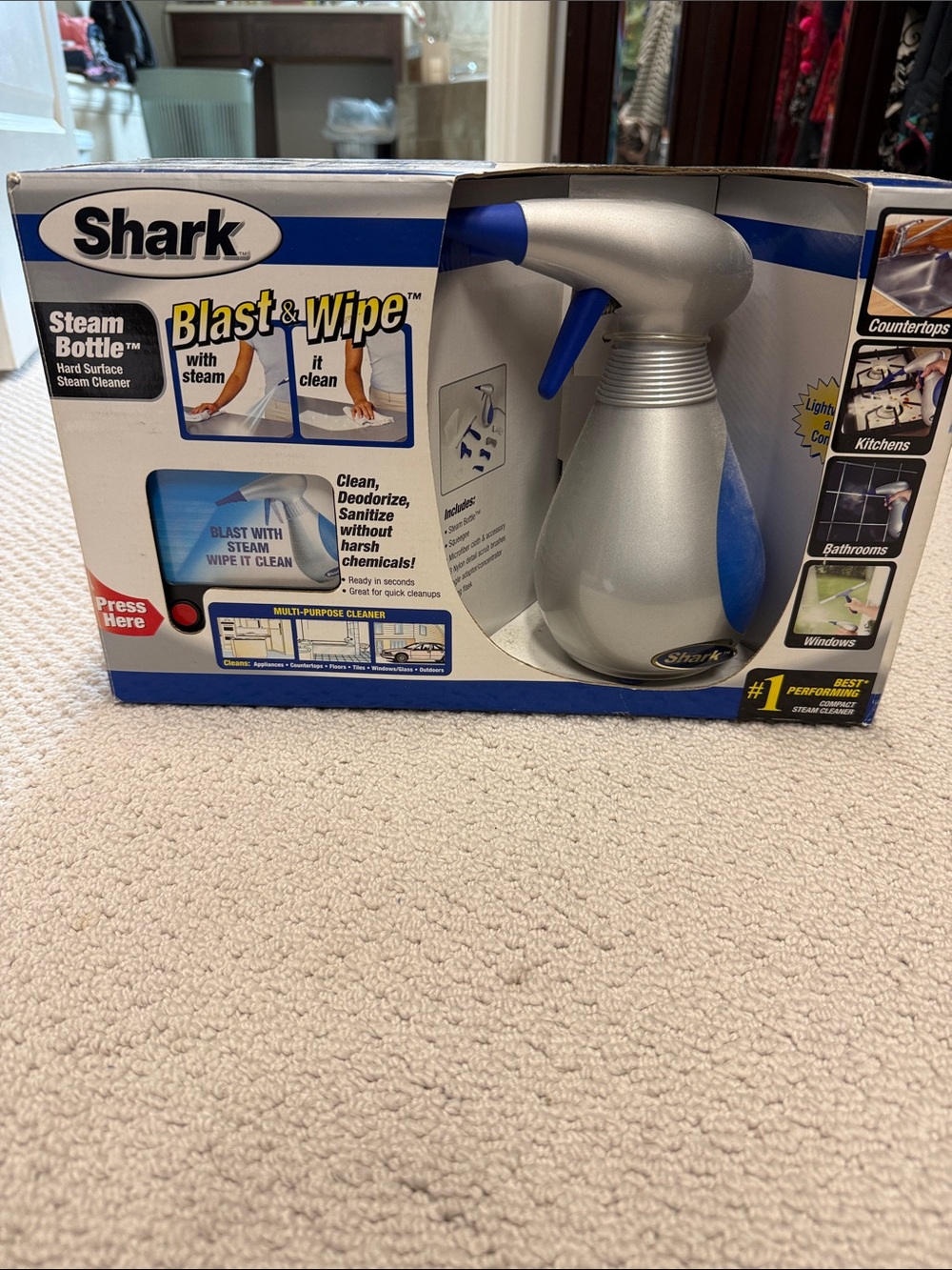 Shark Steam Bottle Blast & Wipe Hard Surface Cleaner - Silver/Blue